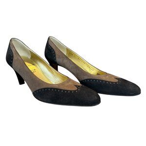 Bruno Magli brown and black suede heels pumps with gold interior women's size 7